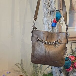 Coach Bronze Metallic Belted Chain Accent Convertable Shoulder Bag